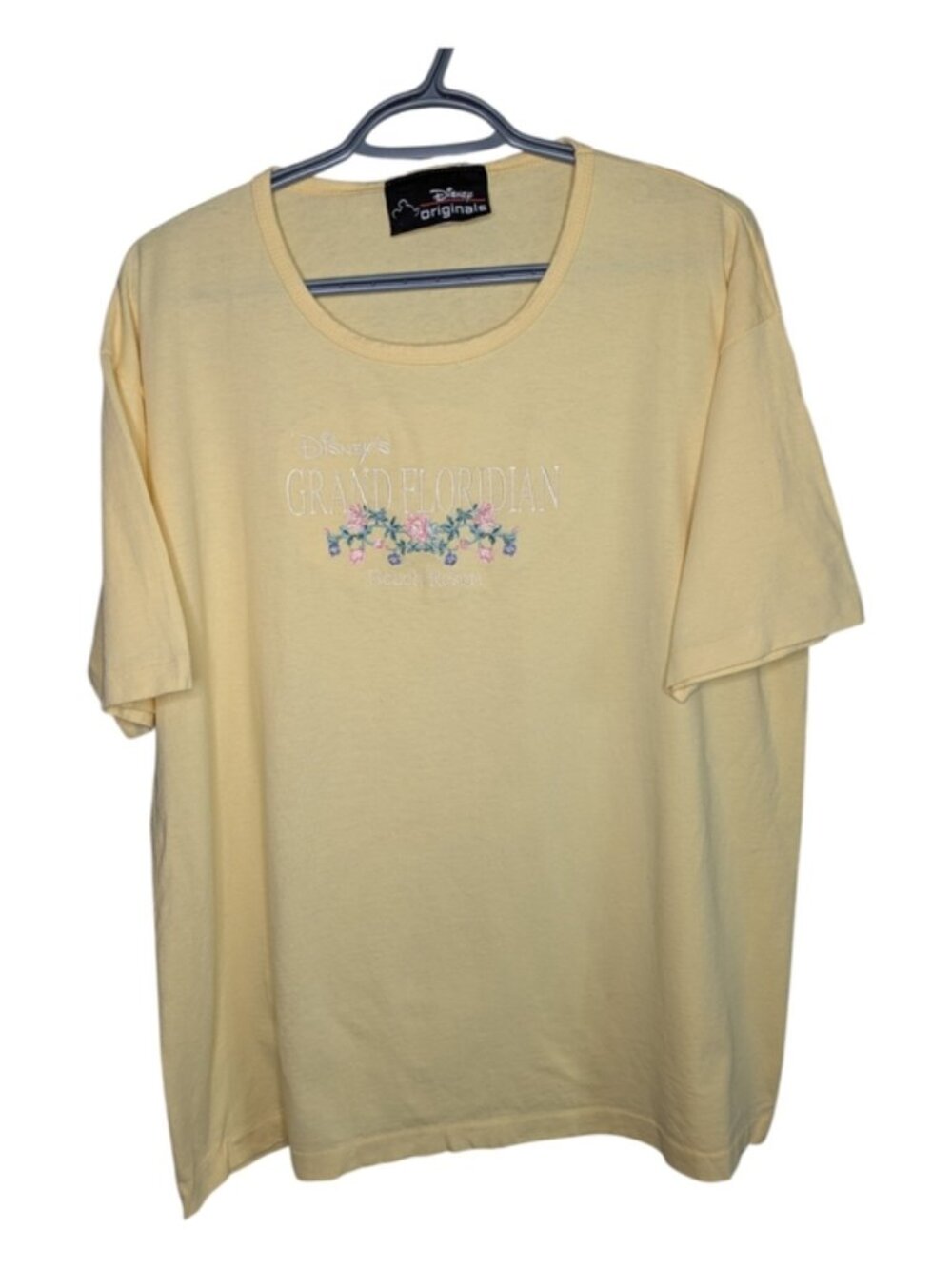 Disney Originals Vintage Single Stitch Pale Yellow Embroidered Tee Size XL